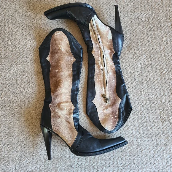 vintage Y2K Gianni Bravo Mob Wife Women's leather Boots Size 38  EUC - Picture 2 of 16